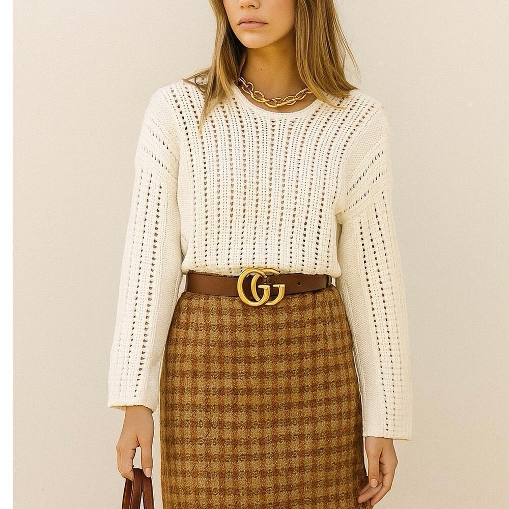 J. McLaughlin 3/4 Sleeve Crew Neck Knit Pullover Sweater White Women's Women's S